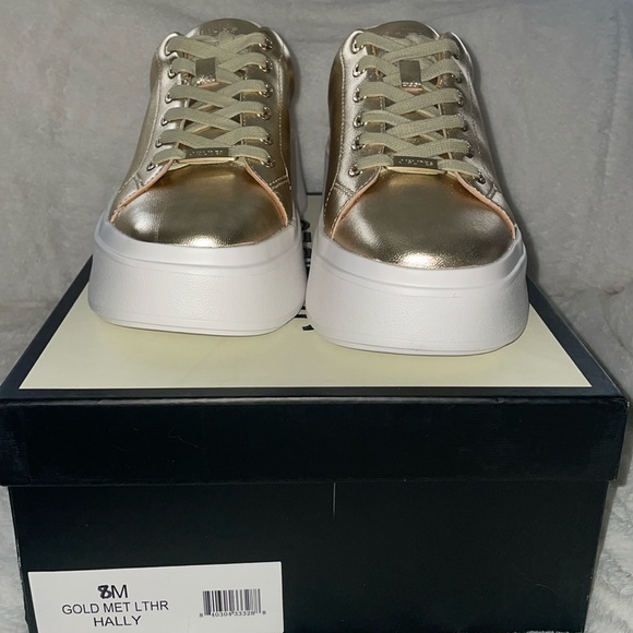 NWT J/SLIDES HALLY Gold Metallic & White Leather - Picture 7 of 16
